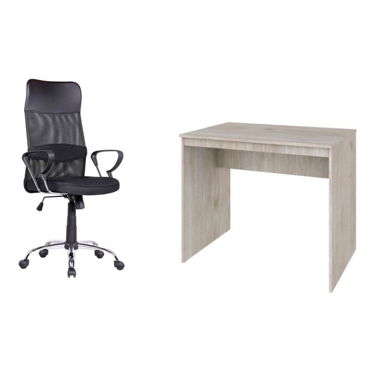 Conjunto de Mesa Office Snow com Cadeira de Escritório Diretor Giratória Vancouver Preta