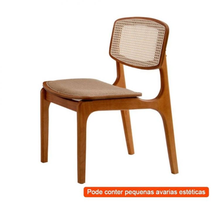 [OUTLET] Conjunto com 2 Cadeiras Prada Premium Linho Bege e Imbuia Natural