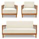 Kit 2 Poltronas e Sofá Living 2 Lugares Marilia 1,60m Linho Natural Base em Madeira Castanho - Pallazio