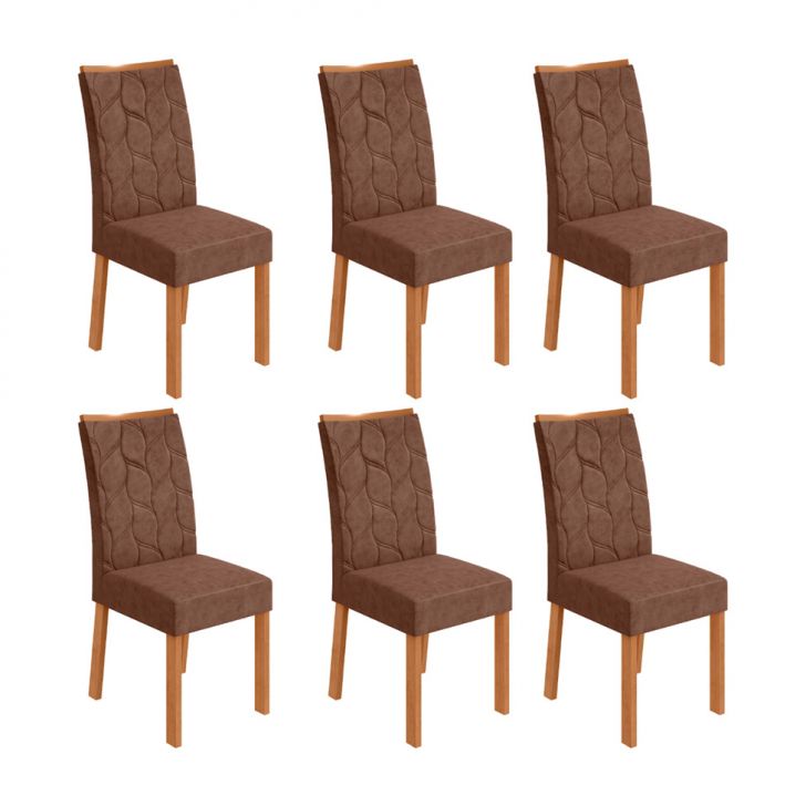 Conjunto com 6 Cadeiras Rayla Revestimento Sintético Avelã e Amêndoa