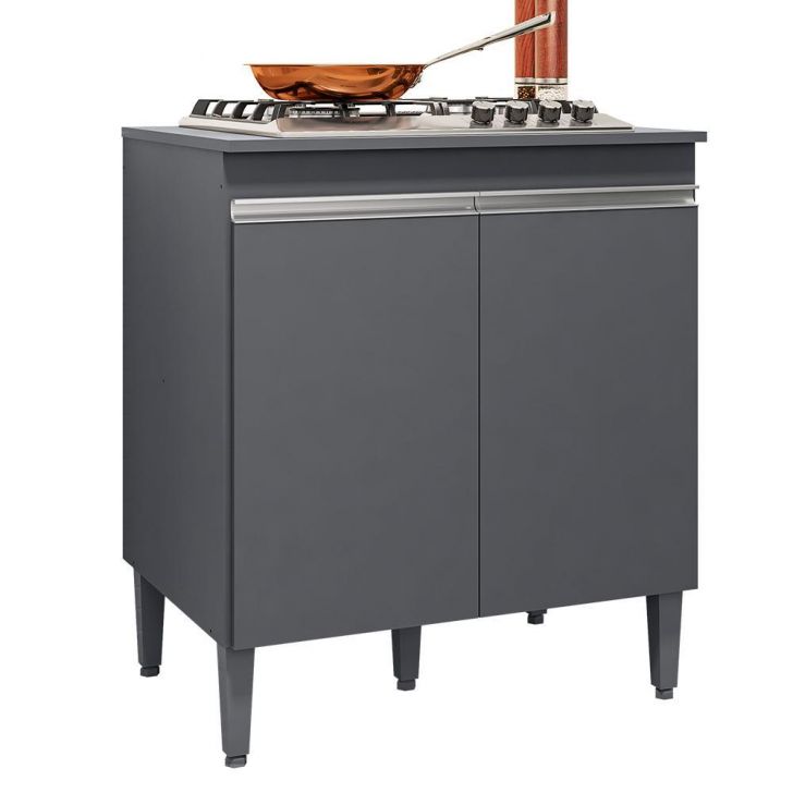 Balcão Cooktop Andréia 79cm com 2 Portas Cinza Fosco - AJL Móveis
