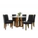 Conjunto de Mesa Redonda com Tampo de Vidro Off White Isabela e 6 Cadeiras Amanda Veludo Preto e Ypê