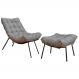 Conjunto Decorativo Poltrona e Puff Abel Base de Madeira Preto Linho Cinza G41 - Gran Belo