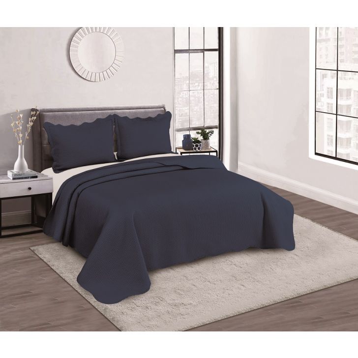 Kit Colcha Casal com 2 Porta Travesseiros Bullet Marinho