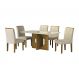 Conjunto de Mesa Retangular com Tampo de Vidro Off White e 6 Cadeiras Lorena Plus Camurça Palha e Freijó