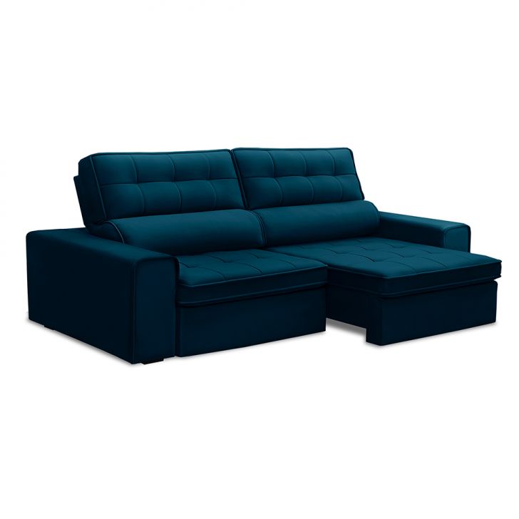 Image of Sofá 3 Lugares Retrátil E Reclinável Ravena Veludo Azul PLA-FE691UP04ECHMOB