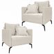 Kit 2 Poltronas Decorativas Pés em Aço Stagno Linho Off White Rústico G63 - Gran Belo