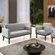 Conjunto Poltrona e Namoradeira Decorativa Isabella Pés Fixo em Madeira Preto Suede Cinza G19 - Gran Belo