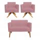 Kit 01 Namoradeira 02 Lugares e 02 Poltronas Marisa Suede Rose Base Giratória Madeira MA30 D'Rossi