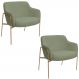 Kit 02 Poltronas Decorativas Jade Base Aço Ouro Fosco Bouclé Verde Claro - Nexta Casa