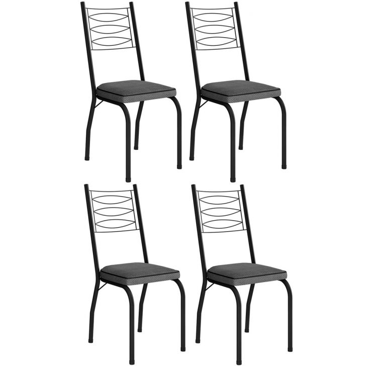 Kit 4 Cadeiras Aço Carbono Tubular Metálica Acabamento D-25 Luana Preto/Platina