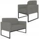 Conjunto Namoradeira e Poltrona Decorativa Isabella Base Industrial Suede Grafite/Preto G19 - Gran Belo