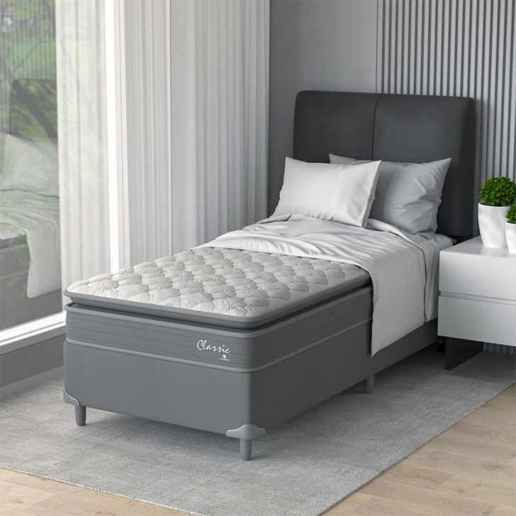 Cama Box Com Colchão Solteiro Classic Com Espuma D40 (62x88x188) Cinza