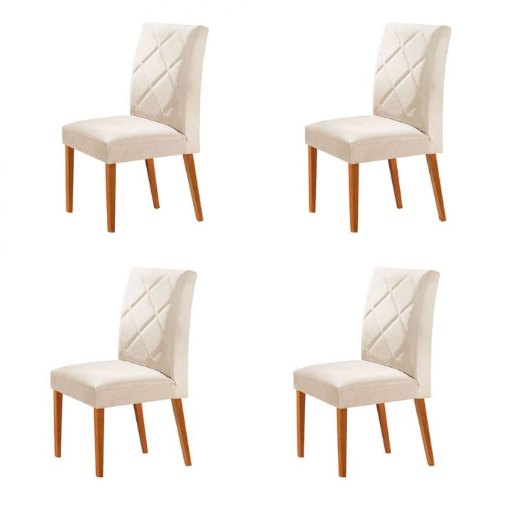 Conjunto com 4 Cadeiras Aurora Veludo Pérola e Capuccino