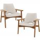 Kit 02 Poltronas Decorativa Para Sala de Estar Living Base Madeira Becker L02 Linho Cru - Lyam Decor