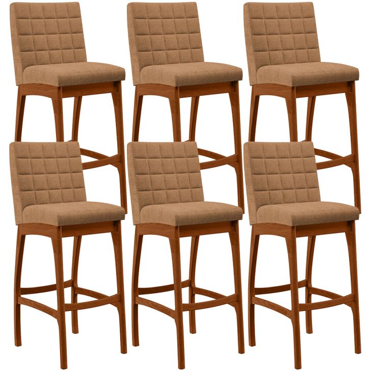 Kit 06 Banquetas Alta Para Cozinha Sala De Jantar Fixa Mila L02 Bouclê Mostarda - Lyam Decor