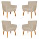 Kit 4 Poltronas Decorativa para Sala de Estar Cecília Suede Bege - Montanaris Decor