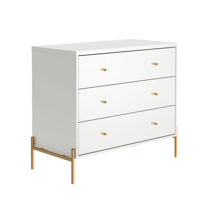 Cômoda Jasper 3 Gavetas Branca e Dourada