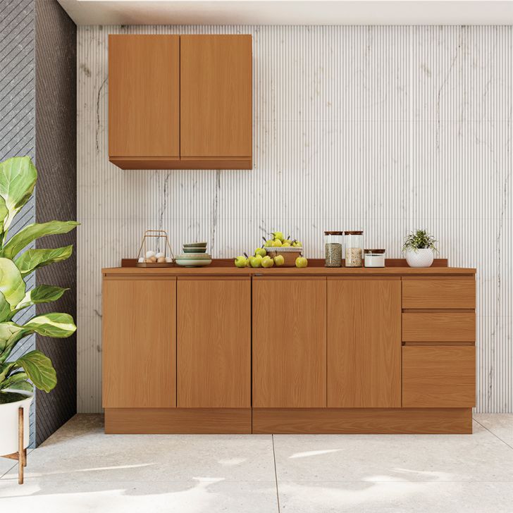 Cozinha Compacta Valence II 6 Portas 3 Gavetas Canela