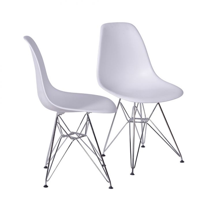Conjunto com 2 Cadeiras DKR Eames Branco e Cromado