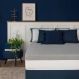 Cama Box King Azul com Colchão Guldi Dream Mola Ensacada (30x193x203) e 2 Travesseiros Guldi Soft Nasa Cinza e Branco