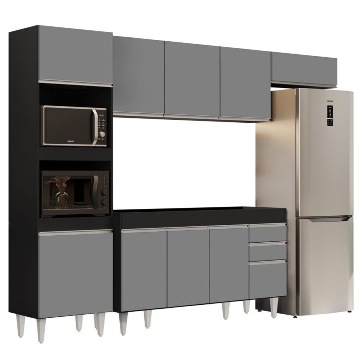 Armário de Cozinha Modulada 4 Peças CP10 Balcão Preto/Cinza - Lumil