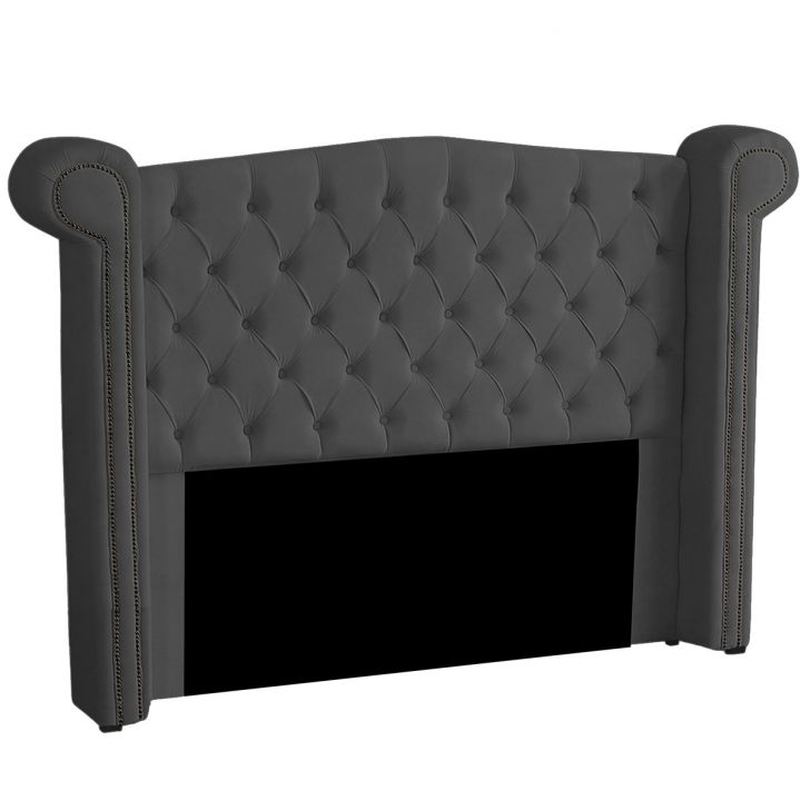 Cabeceira Solteiro 90cm Decorativa Ayla Veludo Cinza Escuro - Montanaris Decor
