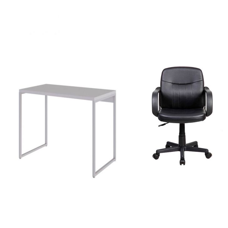 Conjunto de Mesa Studio Branca com Cadeira de Escritório Secretária Giratória Clean Preta