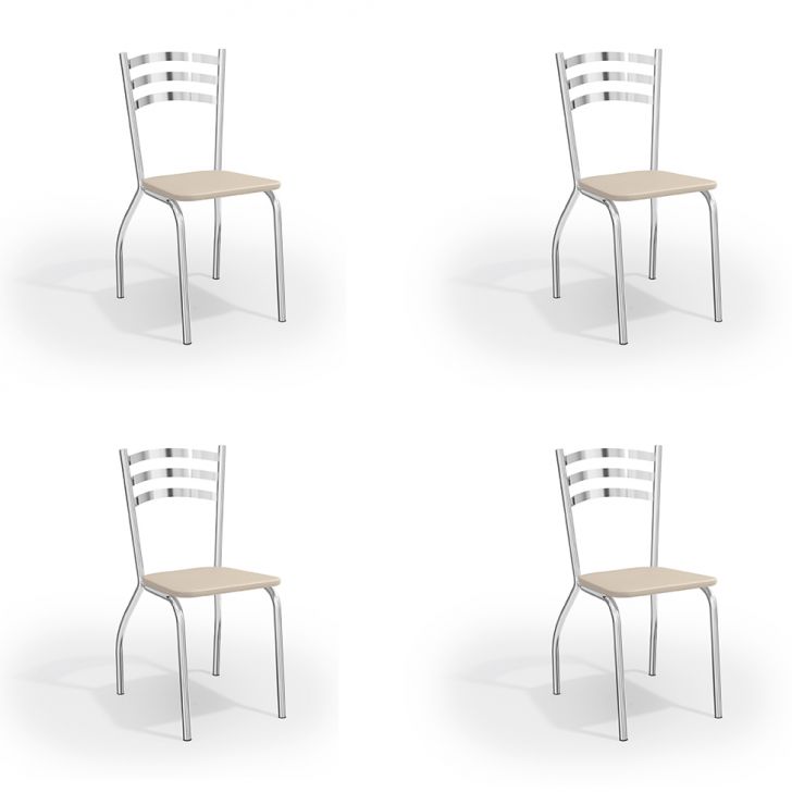 Conjunto Com 4 Cadeiras De Cozinha Portugal Cromado E Nude