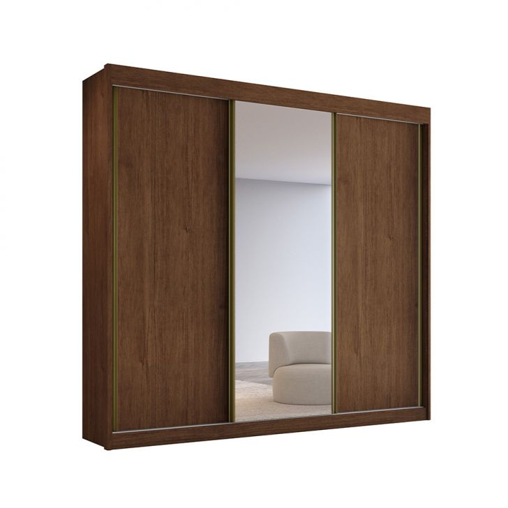 Guarda-roupa Casal 100% Mdf Com Espelho Chicago 3 Portas 4 Gavetas Cacau