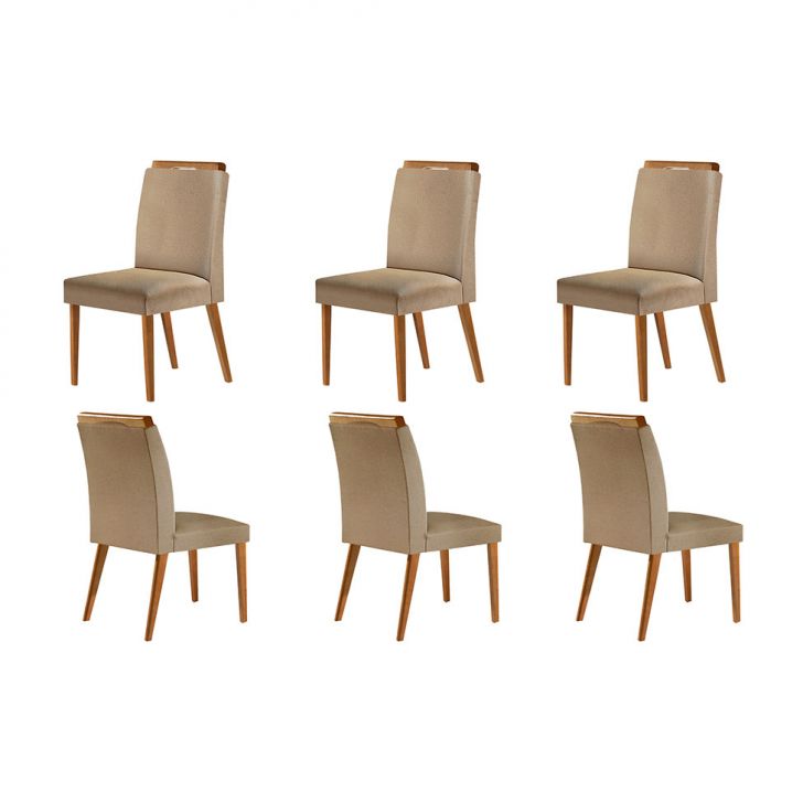 Conjunto com 6 Cadeiras Olivia Linho Capuccino e Madeira