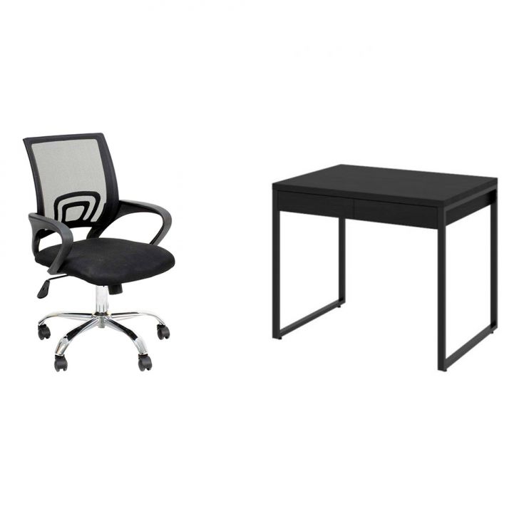 Conjunto de Mesa Kuadra 2 GV com Cadeira de Escritório Secretária Giratória New Java Preta