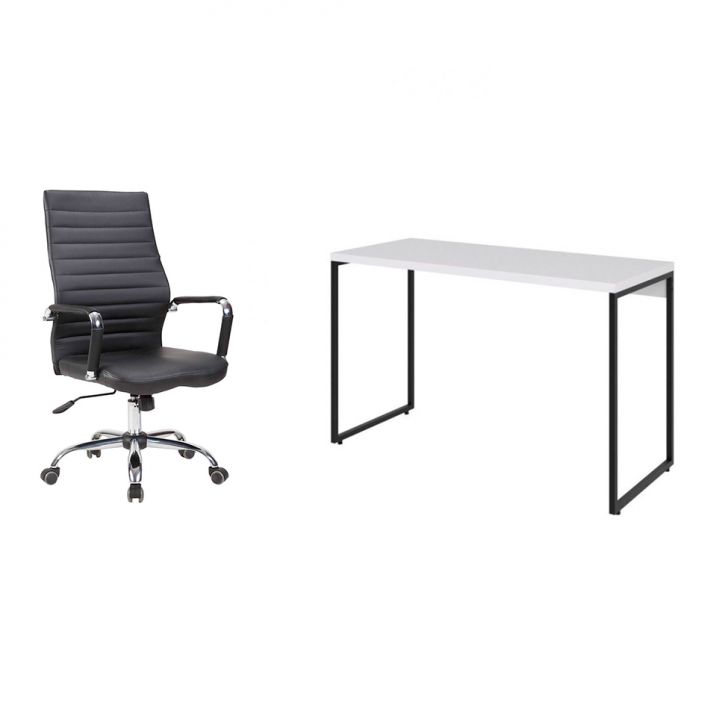 Conjunto de Mesa Studio Branca 120 cm com Cadeira de Escritório Diretor Giratória Cleaner Preta