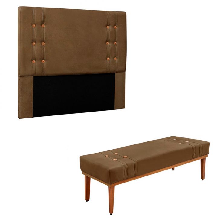 Conjunto de Cabeceira Queen com Recamier Gênova Suede Caramelo
