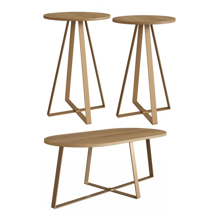 Conjunto com 2 Mesas Laterais e 1 de Centro Boro Hanover e Dourada