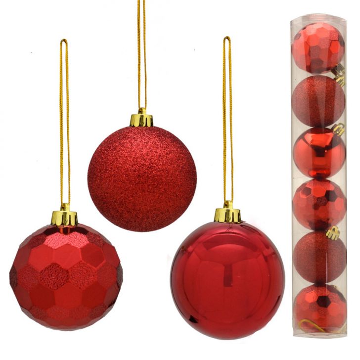 Kit com 6 Bolas Natalinas Espressione Vermelho 7 cm
