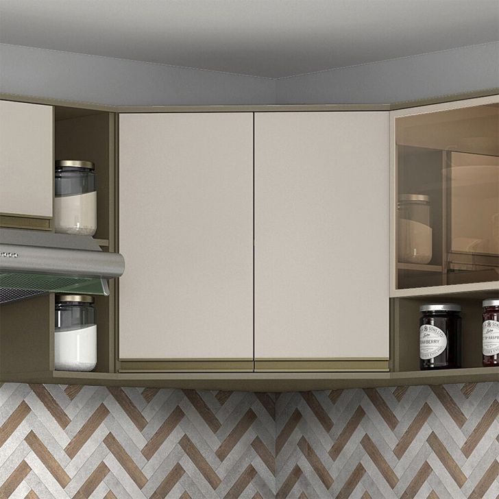 Armário Aéreo de Canto Évelin 2 Portas Duna e Cristal 68 cm