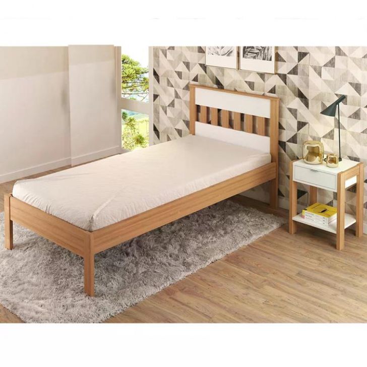 Cama Solteiro CM8006 E Mesa De Cabeceira AZ1016 QT5 Amendoa Branco Tecno Mobili