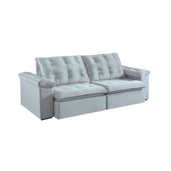 Image of Sofá 3 Lugares Retrátil E Reclinável Itaguaí Veludo Cinza 256 Cm PLA-SO290UP93NFIMOB