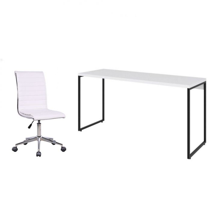 Conjunto de Mesa Studio 150 cm com Cadeira de Escritório Secretária Giratória Marilyn Branca