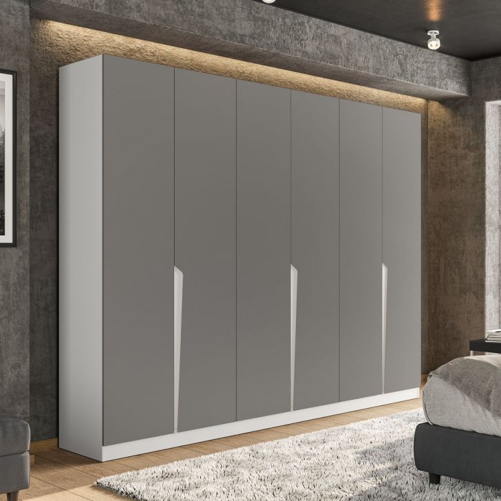 Guarda-roupa Casal Porto 6 Portas 4 Gavetas Branco E Cinza