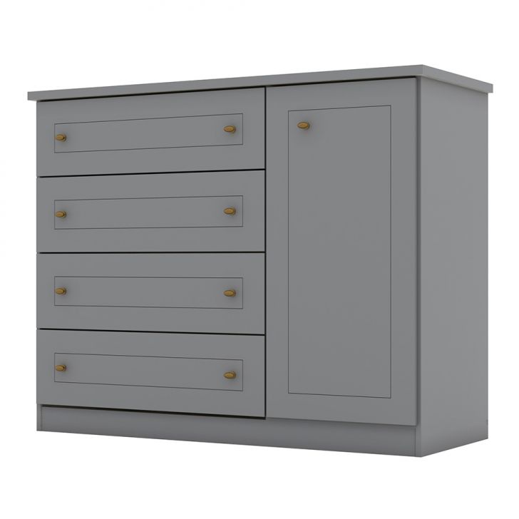 Cômoda Mississipi 1 Porta 4 Gavetas Cinza