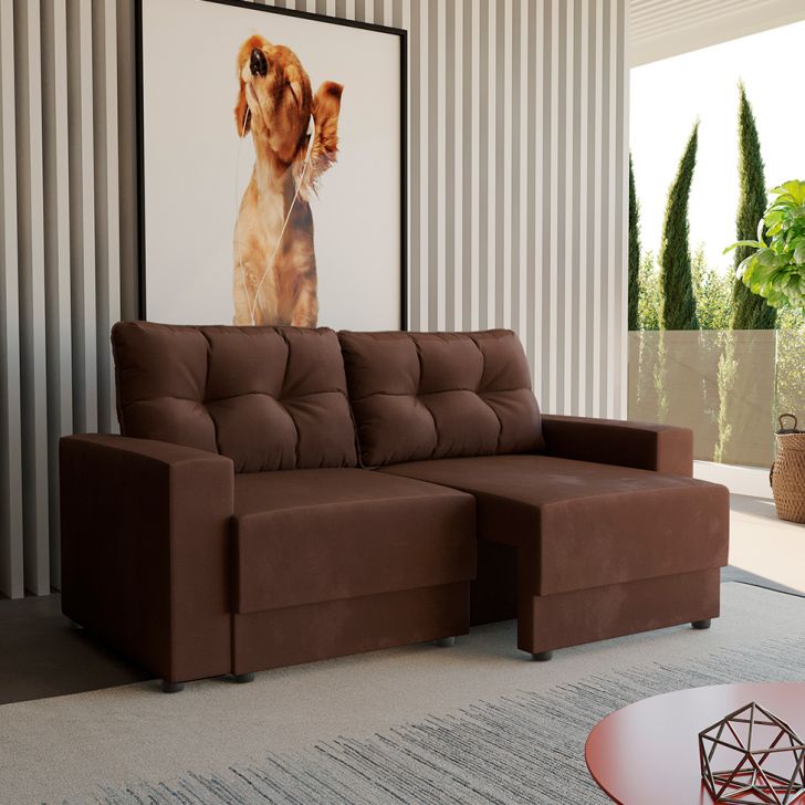 Sofá 3 Lugares Retrátil Lubeck Suede Marrom 180 Cm