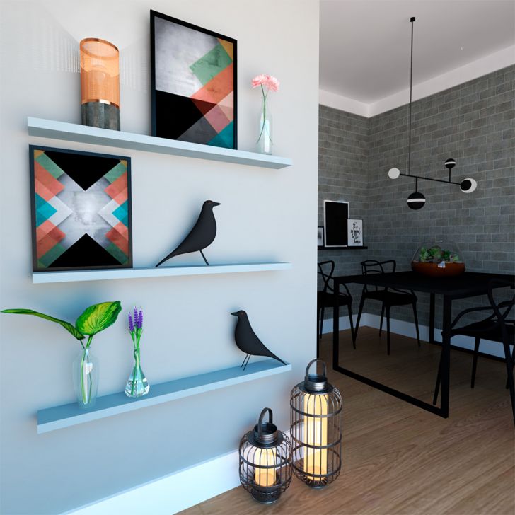 Conjunto com 3 Prateleiras Ardo Cinza Cristal 90 cm