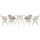 Mesa redonda Eames com tampo de vidro 100 cm + 4 cadeiras Eiffel DAW Nude