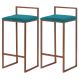 Kit 2 Banquetas Decorativa Jasmine Base Bronze Suede Azul Claro G41 - Gran Belo