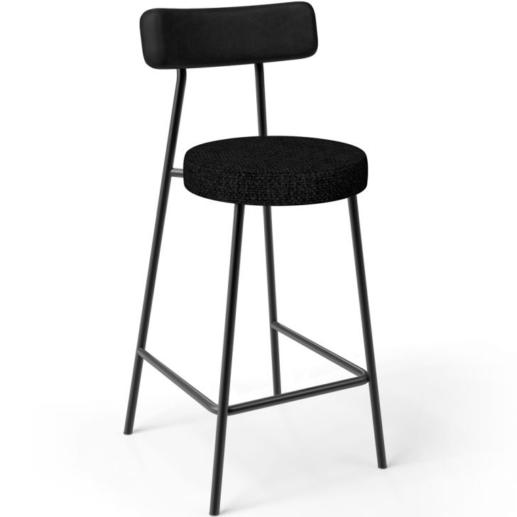 Banqueta Baixa Cozinha E Sala De Jantar Bancada Milão L02 Couríssimo Preto Linho Chumbo - Lyam Decor