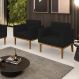 Kit 2 Poltronas Decorativas Karen Pés Fixo em Madeira Castanho Linho Preto G19 - Gran Belo