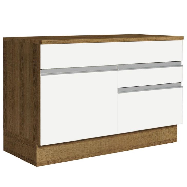 Balcão Gabinete de Pia Armário de Cozinha 120 x 60 cm 1 Porta 2 Gavetas Rustic/Branco (Com Tampo) Glamy Madesa