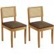 Conjunto 2 Cadeiras Jade 03 com Rattan Veludo Marrom Pés em Madeira JCM